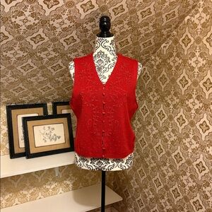 Vintage Jessica Red Knit  beaded Sweater Vest
